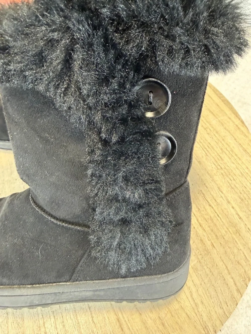 SO Girls Size 2 Black Faux Fur Suede Winter Boots Button Mid Calf Kohl’s